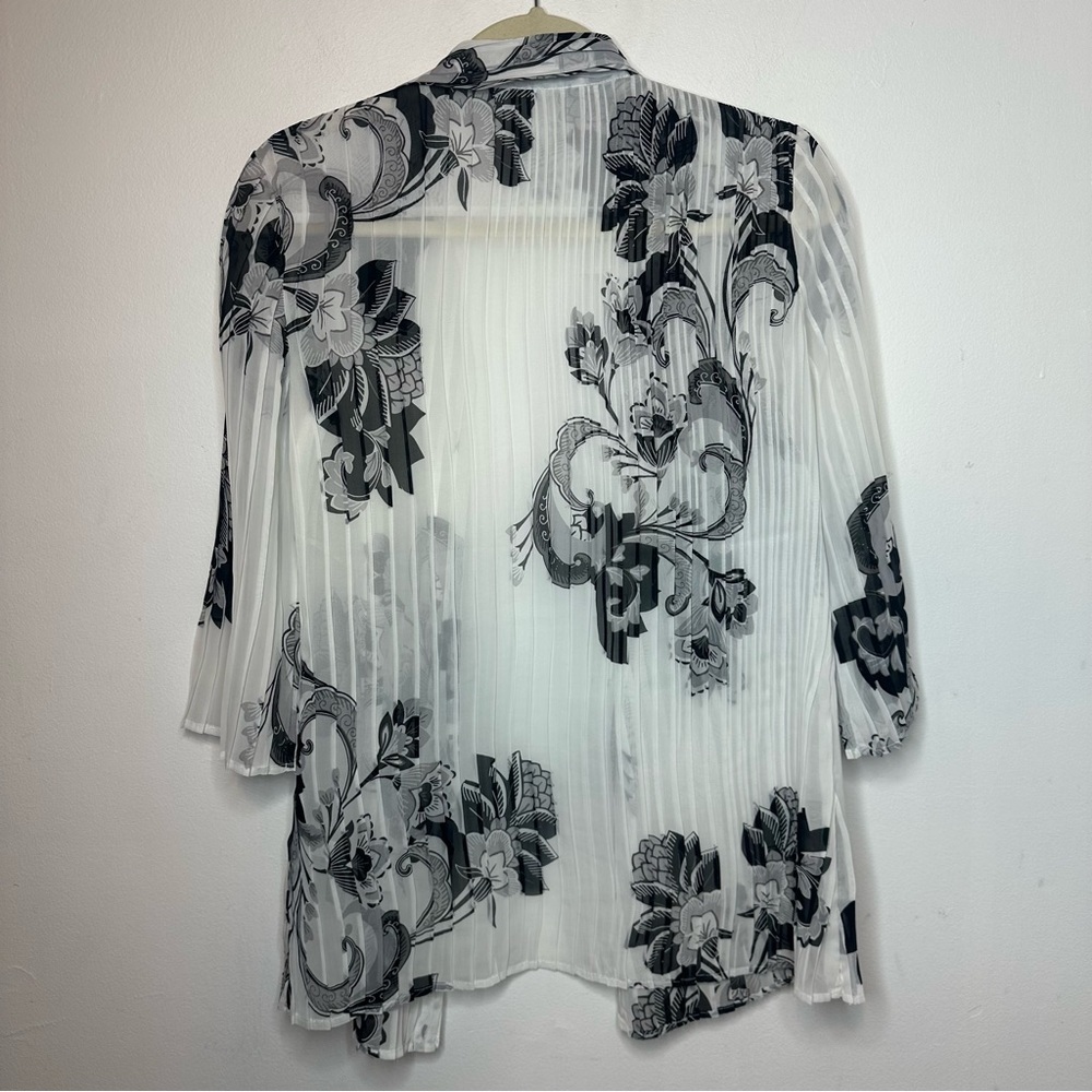 Womens Chicos Travelers Duster White Floral Pleated Sz 0 S Open Blouse Cardigan - Picture 2 of 11